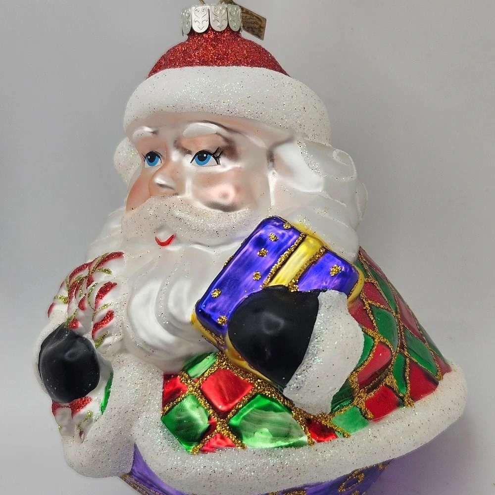 Christopher Radko Sparkle Bright Santa Glass Christmas Ornament Candy Purplle